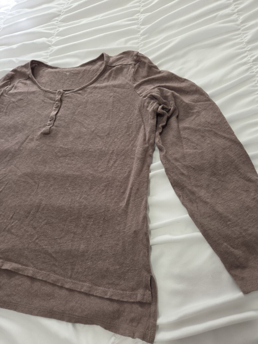 Garnet Hill Organic Linen Hem Brown Confort Coastal Relaxed Luxury Sz SM Woman